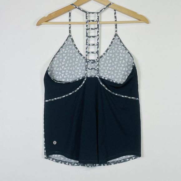 Lululemon Grey Triangle Lattice Racerback Stretch Tank Top Shirt Womens Small - Picture 4 of 6